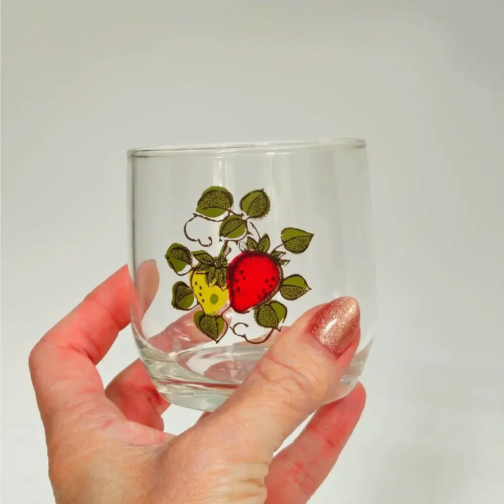 Vintage 1970s Mid Century Strawberry Fields Juice or Rocks Glasses - Pair